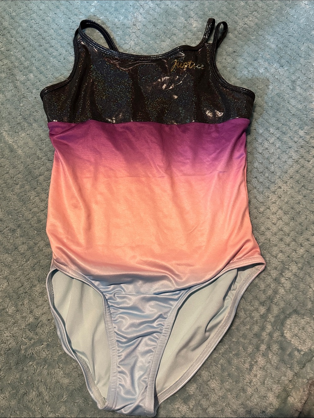 Justice Girl’s Ombre Sparkle Leotard in Black, Purple, Peach, Light Blue